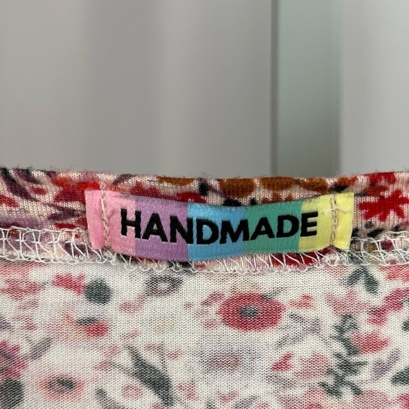 Handmade Large Floral Square Neck Puff Sleeve Retro Boho Cottagecore Crop Top - Picture 6 of 7